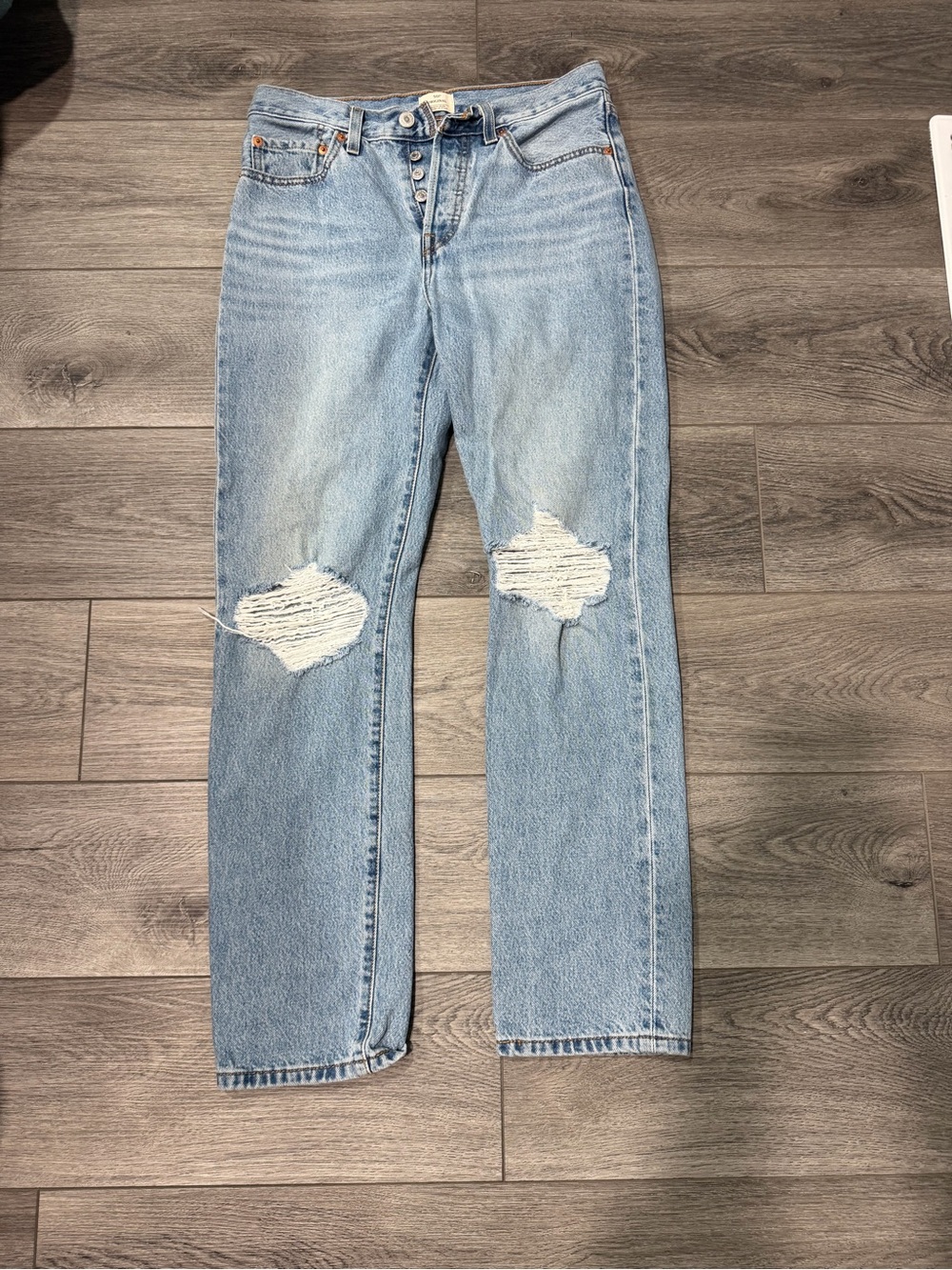 Levi's Light Blue Distressed Straight-Leg Jeans